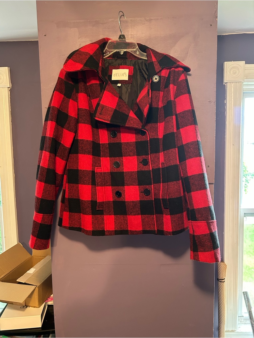 dELiA*s Red & Black Buffalo Plaid Peacoat xl